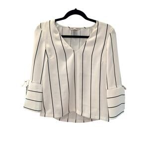 H&M White Black Stripe Blouse 0 Minimalist Career Wear Bell Sleeve Modern Work